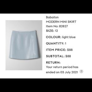 ARITZIA Light Blue Vegan Leather Mini Skirt